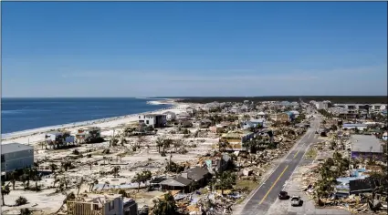  ?? BRONTE WITTPENN/THE TAMPA BAY TIMES VIA AP ?? Where homes once stood now remains debris and destructio­n caused by category four Hurricane Michael in Mexico Beach on Friday.