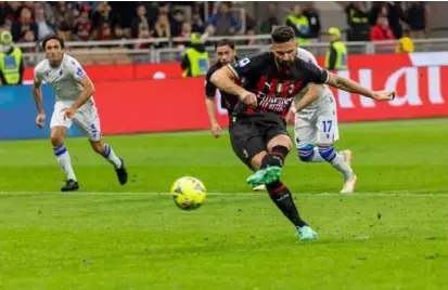  ?? AFP/VNA Photo ?? EASY AS ONE, TWO, THREE: Olivier Giroud in action during the Serie A football match between AC Milan and UC Sampdoria at Giuseppe Meazza Stadium in Milano, Italy, on Saturday.