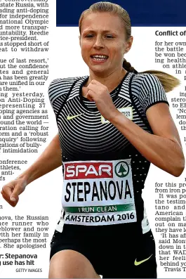  ??  ?? Whistleblo­wer: Stepanova told how drug use has hit her health GETTY IMAGES