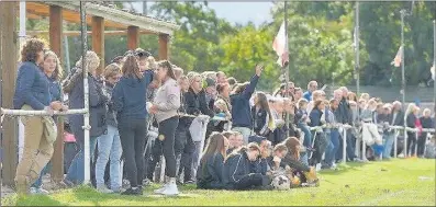  ??  ?? FAN ZONE: (Above) The crowd to watch Denham United; (right) the team celebrate victory; (far right) Denham United