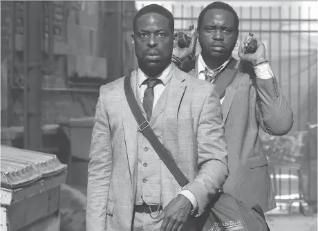  ?? GLOBAL ROAD ENTERTAINM­ENT ?? Sterling K. Brown, left, and Brian Tyree Henry, shown here in a scene from Hotel Artemis, have been waiting to appear in a film together for more than a decade.