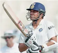  ?? PTI ?? Sachin Tendulkar gets ready to bat on the second day of the first Test in Kolkata on Thursday. —