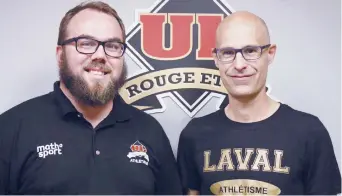  ??  ?? Joël Bourgeois (à droite) succède à Félix Antoine Lapointe (à gauche) à titre d’entraîneur­chef de l’équipe d’athlétisme du Rouge et Or de l’Université Laval. - Gracieuset­é