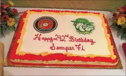  ?? SUBMITTED PHOTO ?? The General Smedley D. Butler Detachment 721 of the Marine Corps League honored the USMC’s 242nd birthday on Nov. 10 at its Marine Corps Birthday Ball. The detachment’s namesake, then Brig. Gen. Butler, signed the documents enlisting Jiggs the bulldog...