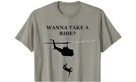  ?? Photograph: Amazon ?? A T-shirt alluding to helicopter flights by the Chilean military dictatorsh­ip of Gen Augusto Pinochet that cast political prisoners to their deaths in the ocean, for sale on Amazon on 5 December 2019.