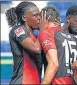  ?? REUTERS ?? Hertha Berlin’s Dedryck n
Boyata and Marko Grujic celebrate a goal against Hoffenheim.