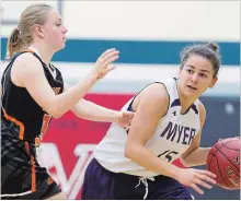  ?? JULIE JOCSAK THE ST. CATHARINES STANDARD ?? A.N. Myer’s Tori Rigas-DiDomineco, right, has been selected to play in the Top 10 showcase at the 2018 Niagara Region Girls All-Star Game.