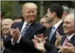  ?? ASSOCIATED PRESS ?? President Donald Trump talks with House Speaker Paul Ryan of Wis., in the Rose Garden of the White House in Washington Thursday after the House pushed through a health care bill.