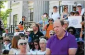  ?? MARIAN DENNIS – DIGITAL FIRST MEDIA ?? State Sen. Daylin Leach speaks to a crowd outside the Montgomery County Courthouse in Norristown Saturday during a Families Belong Together Rally.