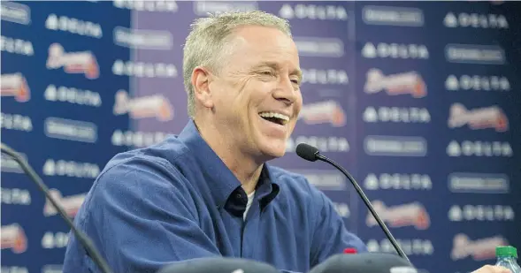  ?? J O H N A M I S/ T H E ASS O C I AT E D P R E SS ?? Former Atlanta Braves pitcher Tom Glavine speaks to reporters Wednesday after being elected to the baseball’s Hall of Fame in his first year of eligibilit­y.