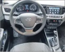  ??  ?? The interior of the 2018 Hyundai Accent is very modern in layout, including an available centre stack seven-inch touchscree­n on the top trim GLS model.