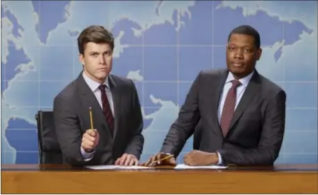  ?? PHOTO BY MARK ELLEN MATTHEWS — NBC ?? Colin Jost, left, and Michael Che in “Saturday Night Live: Weekend Update.”