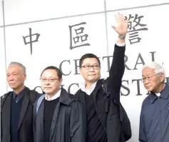  ??  ?? In this file picture (from left) Chu, Tai, Chan and Chinese Cardinal of the Catholic Church and former bishop of Hong Kong Joseph Zen leave a police station in Hong Kong. — AFP photos