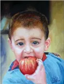  ??  ?? ‘BOY WITH AN APPLE’ by artist Anthony Vella. Oil on Canvas. ‘The innocence of a child oblivious to this grave situation the world is going through’