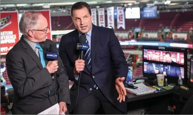  ?? Photo by Jonathan Newton ?? Former NHL forward Eddie Olczyk, right, who is now a hockey and horse racing analyst, is currently cancer free after going through a round of chemothera­py. Olczyk had 14 inches of his colon removed.