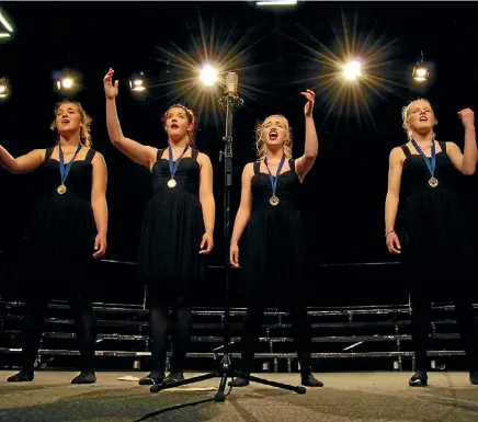  ?? PHOTO: LILLY HAUGHEY ?? Kapiti College’s L.A.S.S. female quartet placed first at the Young Singers in Harmony competitio­n.