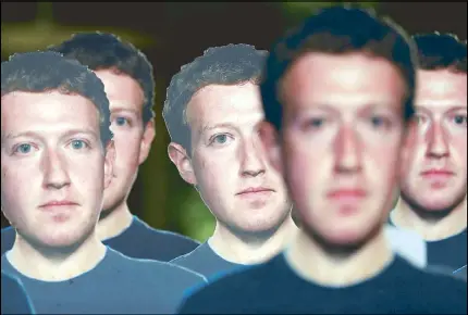  ?? REUTERS ?? Cardboard cutouts depicting Facebook CEO Mark Zuckerberg are pictured during a rally ahead of a meeting between him and leaders of the European Parliament in Brussels on Tuesday.