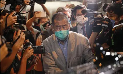  ?? ?? Jimmy Lai is released on bail after his arrest in August 2020. Photograph: Jérôme Favre/EPA