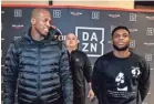  ?? BELLATOR ?? Bellator President Scott Coker, background, is eagerly anticipati­ng Saturday’s fight between Michael Page, left, against Paul Daley.