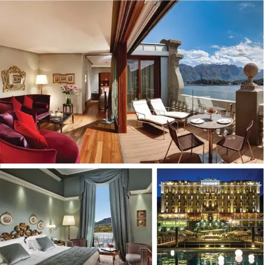  ??  ?? Clockwise from top: Grand Hotel Tremezzo features a number of lavish suites, such as this rooftop one with sweeping lake views; the hotel has been one of Lake Como’s hotspots for over a century, and the grand dame will celebrate its 107th anniversar­y...