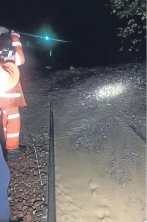  ??  ?? LANDSLIP: ScotRail engineers assess damage on the Inverness to Dingwall line