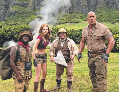  ??  ?? NEW GAME: Kevin Hart, Karen Gillan, Jack Black and Dwayne Johnson in Jumanji: Welcome to the Jungle.