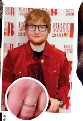  ??  ?? Taken: Ed Sheeran (above) shows off his award and his ‘engagement’ ring