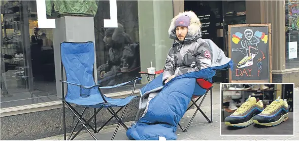  ??  ?? Connor Curran camped outside Size?, waiting for the Nike Sean Wotherspoo­n trainers to go on sale (inset).