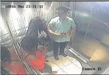  ??  ?? CCTV footage of James Starkey and Busisiwe Mabaso and an unidentifi­ed woman in the lift of his Sandton hotel.