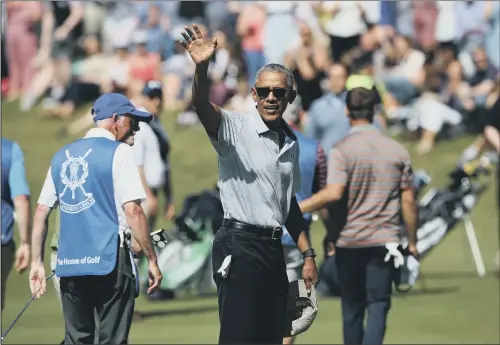  ??  ?? Barack Obama spoke to business leaders in Edinburgh after playing a round of gold at St Andrews.