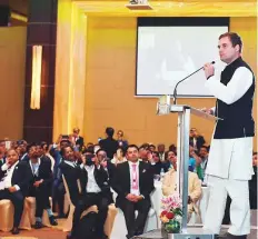  ??  ?? Rahul Gandhi addresses an Indian Business and Profession­al Group (IBPG) event in Abu Dhabi yesterday.