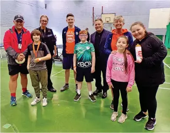  ??  ?? ● Mike Amesbury MP are a few of the children taking part in KOPS ‘n’ Kids at Brookvale Recreation Centre with, left to right, community engagement officer PC Ian Hampson, community inspector Helen Rowland and PCSO Tracey Taylor