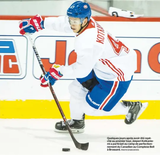  ?? PHOTO D’ARCHIVES ?? Quelques jours après avoir été repêché au premier tour, Jesperi Kotkaniemi a participé au camp de perfection­nement du Canadien au Complexe Bell à Brossard.