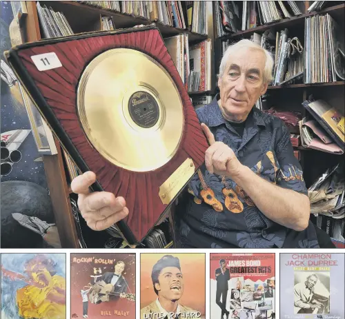  ?? PICTURES: RICHARD PONTER. ?? WORLD OF RECORDS: Charles White with his rare Bill Hayley gold disc and some of the records up for auction including by Jimi Hendrix, left, and Little Richard.