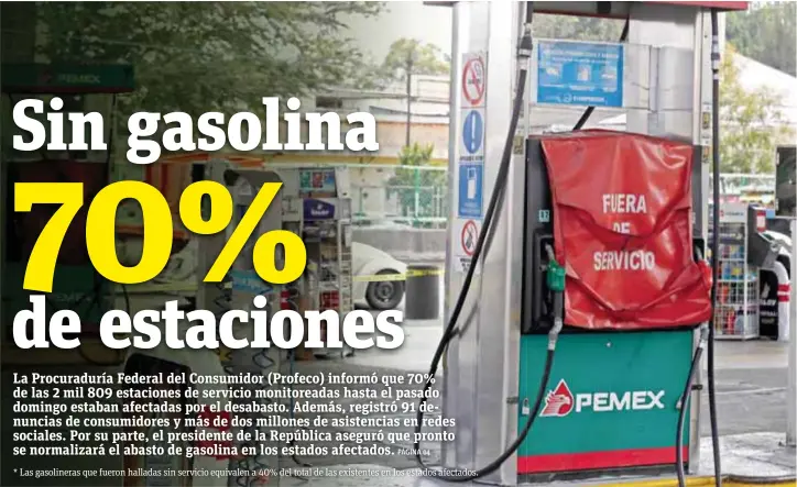  ??  ?? * Las gasolinera­s que fueron halladas sin servicio equivalen a 40% del total de las existentes en los estados afectados. | CUARTOSCUR­O