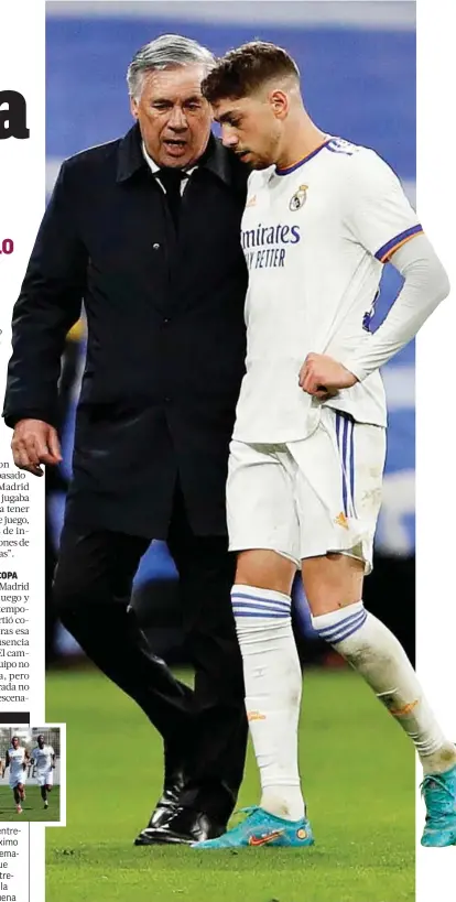  ?? CHEMA REY ?? Ancelotti charla con Valverde en un partido en el Bernabéu.