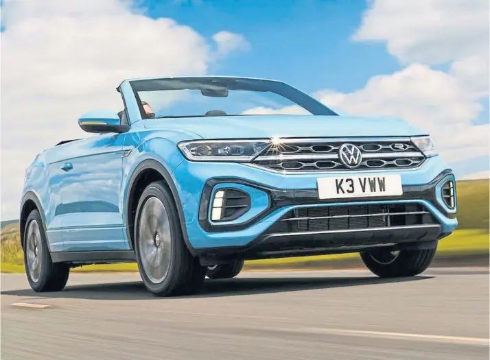  ?? ?? REFRESHING: The Volkswagen T-Roc Cabriolet is a small SUV which has recently had some minor tweaks with a revised front end including updated grille and LED headlights.