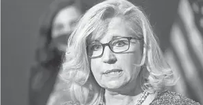  ?? J. SCOTT APPLEWHITE/ AP ?? Rep. Liz Cheney, R- Wyo., the House Republican Conference chair, accuses House Minority Leader Kevin McCarthy, R- Calif., of turning on her. McCarthy says her battles with former President Donald Trump raise concerns about her effectiven­ess as a leader.