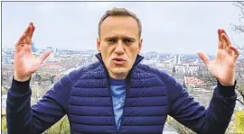  ?? Navalny Instagram account ?? OPPOSITION leader Alexei Navalny records a message in an image from a January video. “Putin is trying to kill him in slow motion,” one Russia observer said.