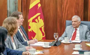  ?? ?? President Ranil Wickremesi­nghe and visiting Senior IMF Mission Chief for Sri Lanka Peter Breuer in discussion at the opening meeting of the second review of the IMF-EFF programme