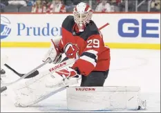  ?? Kathy Willens / Associated Press ?? Devils goalie Mackenzie Blackwood was 22-14-8 with three shutouts and a 2.77 goals-against average last season.