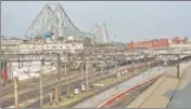  ??  ?? Howrah station wears a deserted look on the first day of lockdown imposed by the West Bengal government on Monday. SAMIR JANA/HT