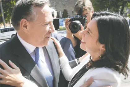  ?? PIERRE OBENDRAUF/FILES ?? François Legault and Valérie Plante smile for the cameras in 2018. The premier and mayor have always been a political odd couple, but have mostly played nice. Never before has a war of words erupted between them like the debate sparked by tuition hikes, Allison Hanes writes.