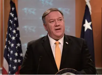  ??  ?? U.S. Secretary of State Mike Pompeo announces the United States will withdraw from the Intermedia­te-range Nuclear Forces Treaty in Washington, D.C. on February 1