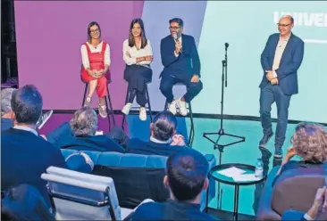  ?? ?? Tronchoni, Laura Martínez, Vicente Jiménez y Fran Llorente, en la presentaci­ón de Universo Mundial.