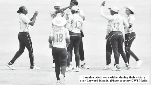  ?? ?? Jamaica celebrate a wicket during their victory over Leeward Islands. (Photo courtesy CWI Media)