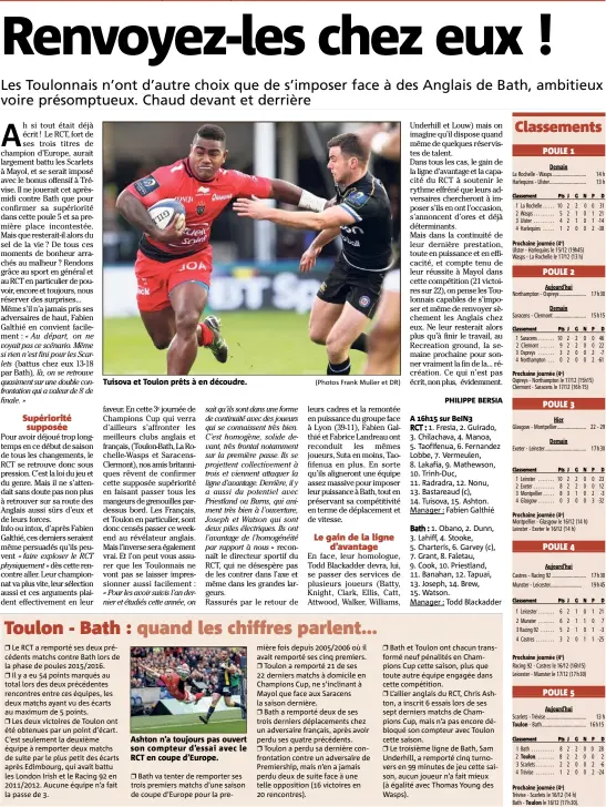  ?? (Photos Frank Muller et DR) ?? Tuisova et Toulon prêts à en découdre. Ashton n’a toujours pas ouvert son compteur d’essai avec le RCT en coupe d’Europe.