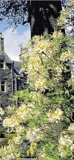  ??  ?? Clockwise from main: the exterior of Knock Castle; the staircase; the four poster in the Lady Macbrayne room