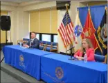  ?? PHOTO PROVIDED/ FILE ?? Albany County Executive Dan McCoy and Albany County Health Commission­er Dr. Elizabeth Whalen brief the media on Friday.