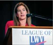  ?? Arnold Gold/new Haven Register ?? Democratic U.S. Senate candidate Susan Bysiewicz debates Chris Murphy at Klein Memorial Auditorium in Bridgeport on July 22.